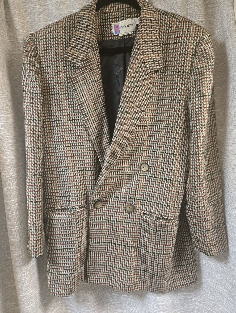Vintage Prophecy 100% Worsted Wool Double-Breasted Houndstooth Blazer 14